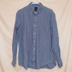 Men's Tailor Bryd Blue Plaid Long Sleeve Cotton Button Down Dress Shirt size LG